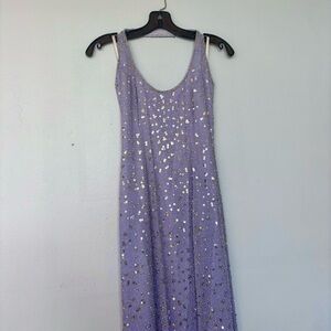 Vintage Caché Silk Lavender Beaded Halter Maxi Dress